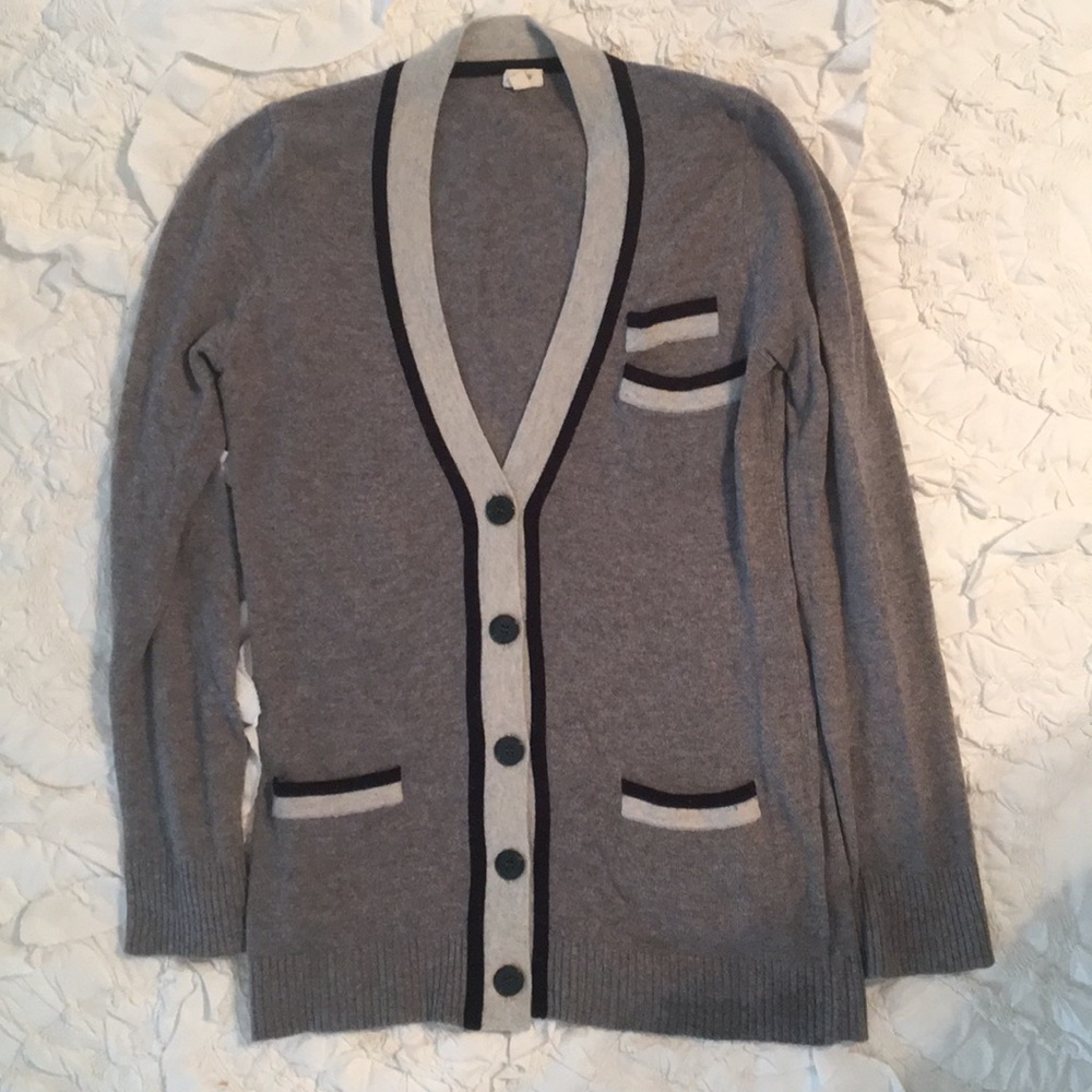 Jcrew gray striped preppy cardigan wool & cashmere